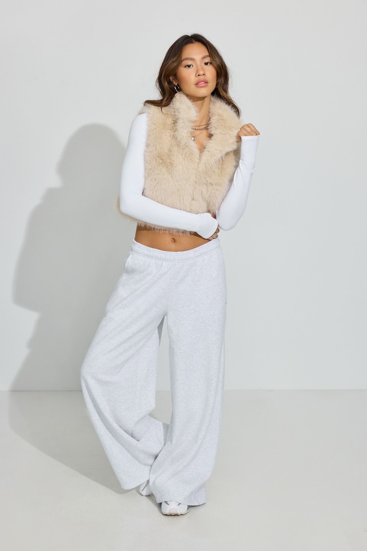 Faux Fur Vest, Almond Cookie Brown, large