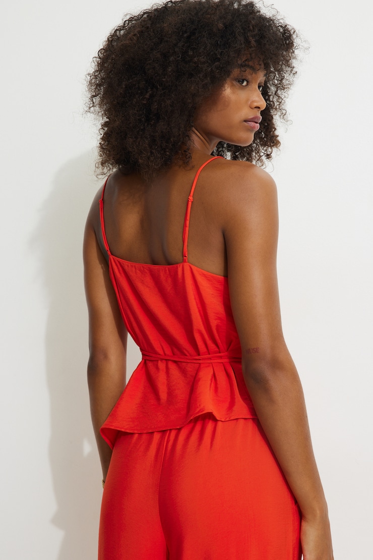 Asymmetric Back Tie Camisole Red | Dynamite