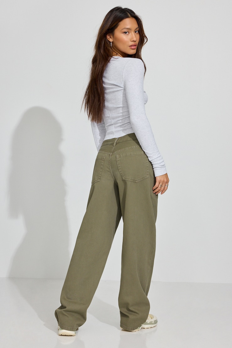 Low Rise Baggy Pants, Spring Olive Khaki, large