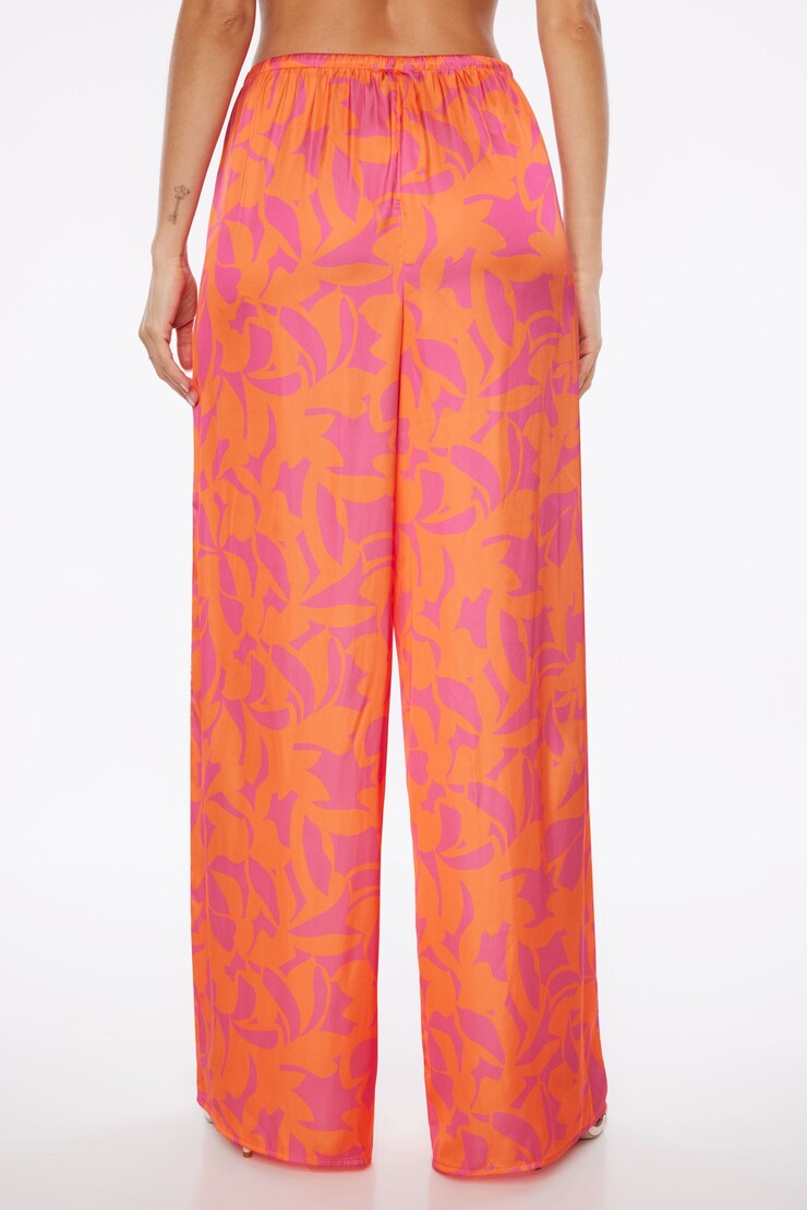 Santina Satin Wide Leg Pants  Orange Abstract Floral  large