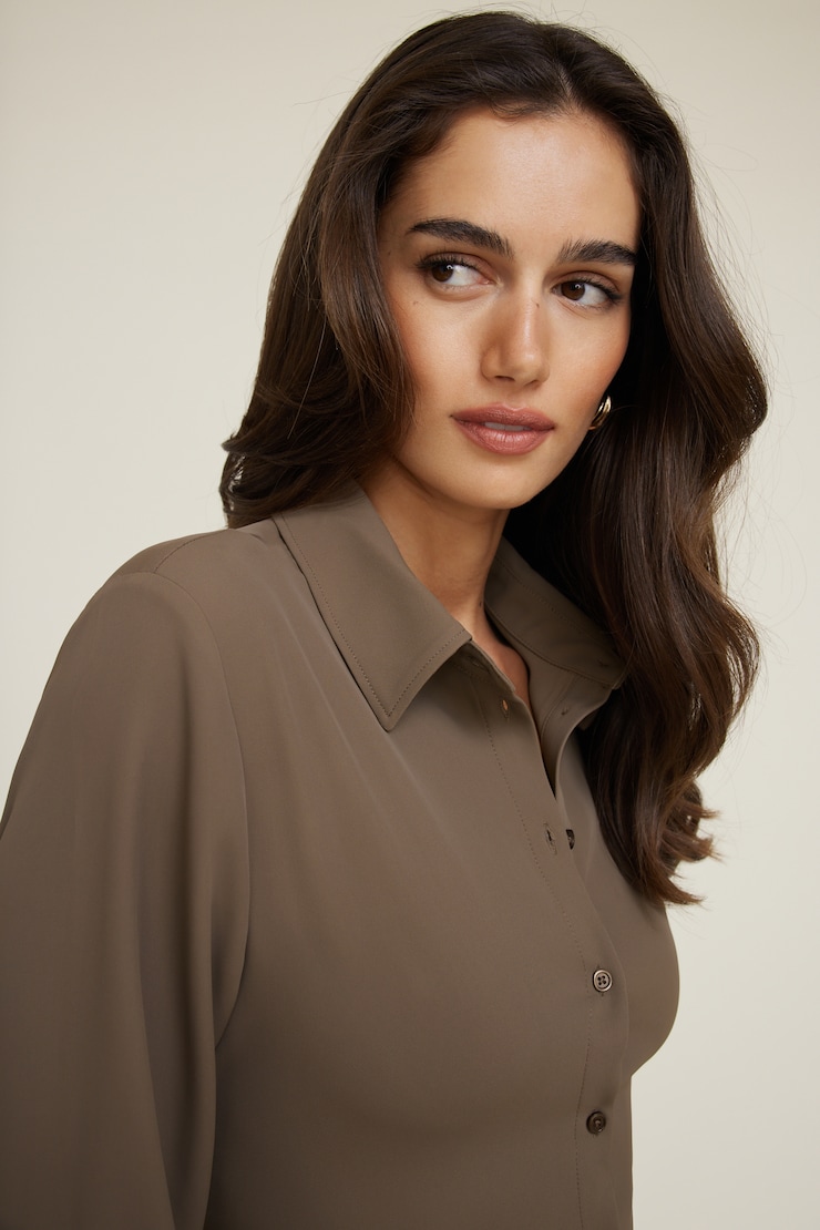 Cinched Waist Fluid Blouse Wild Mushroom Brown large