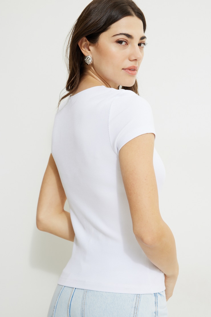 Ribbed Short Sleeve Cardigan Bright White large
