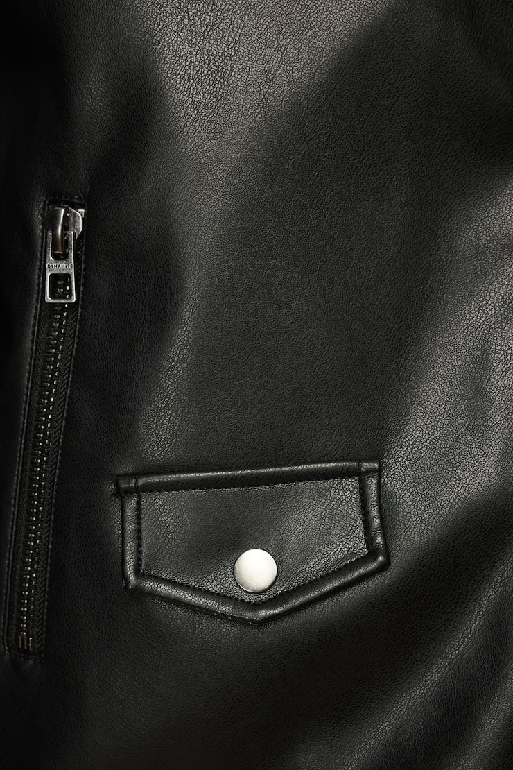 Belted Faux Leather Biker Jacket Jet Black large