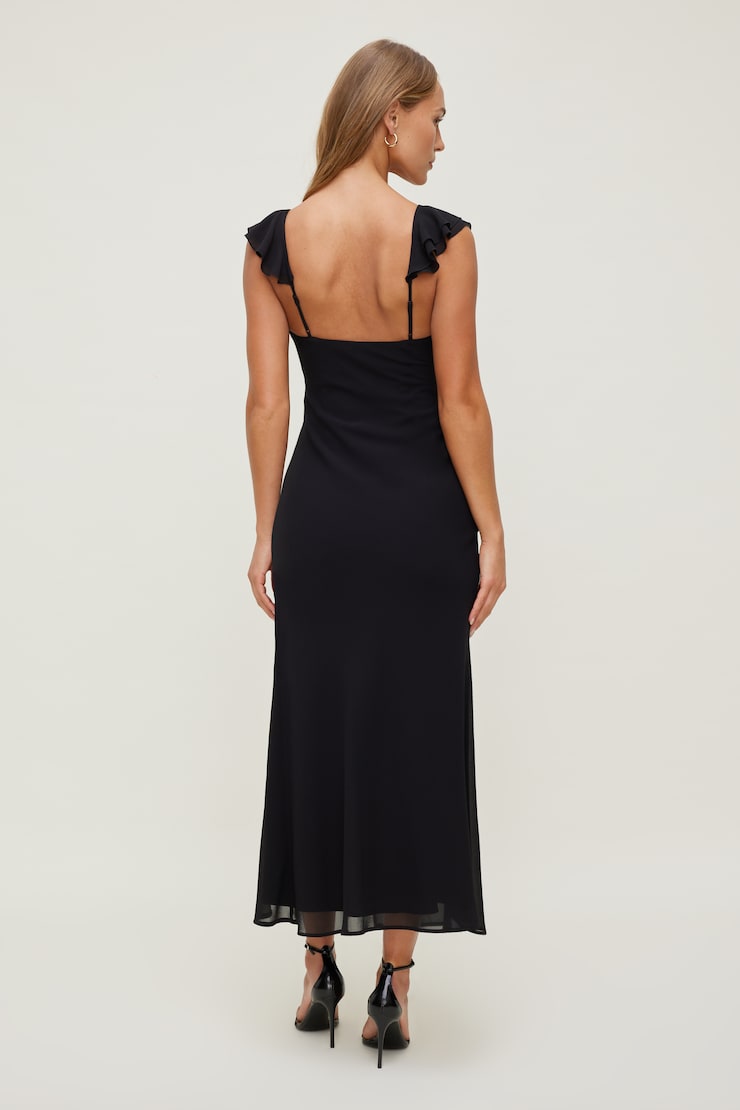 Robe maxi à volants col en V