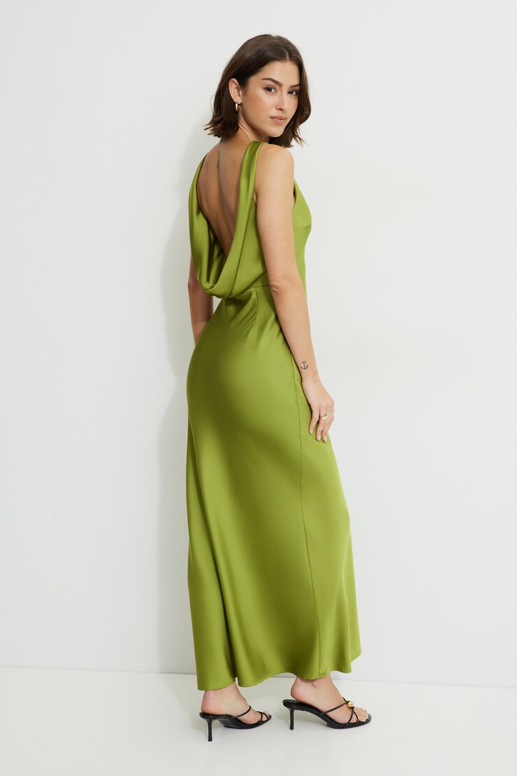 Nora Satin Maxi Slip Dress Guacamole Green large