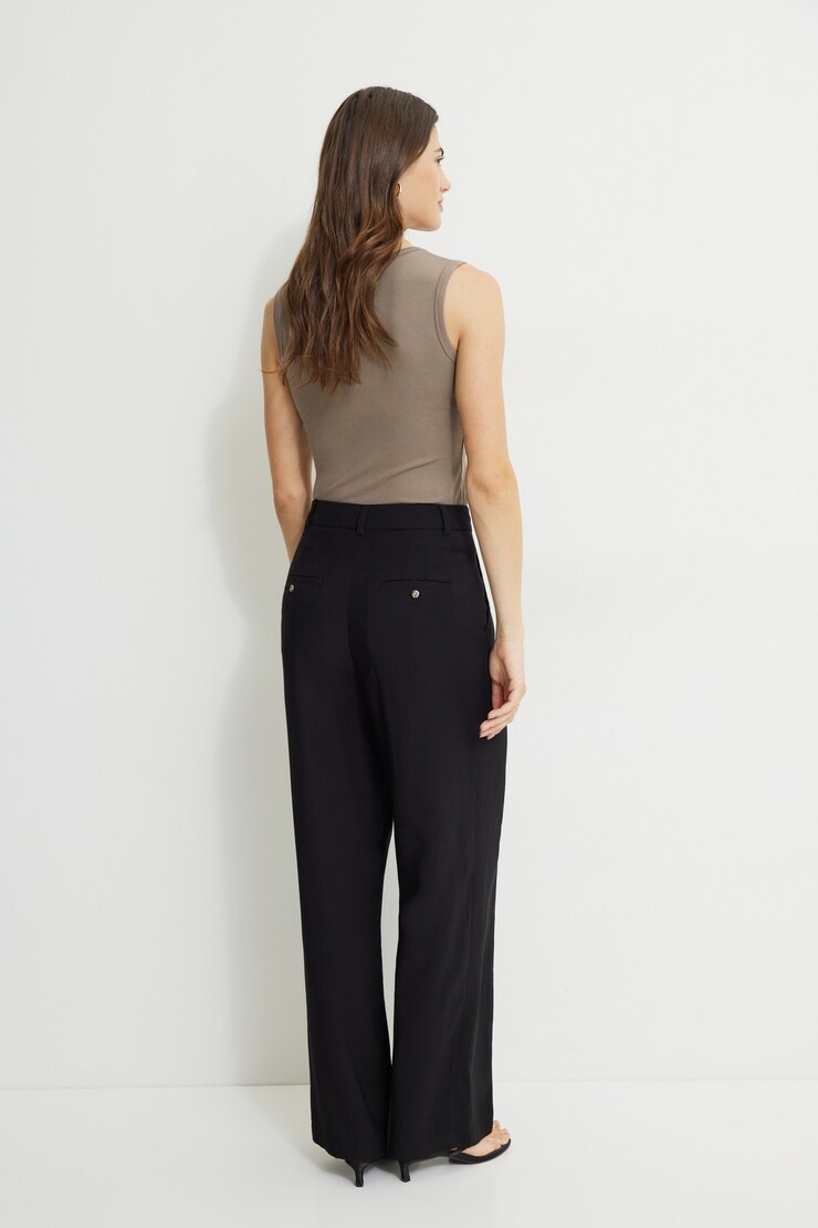 Pleated Straight Leg Twill Pants Jet Black large