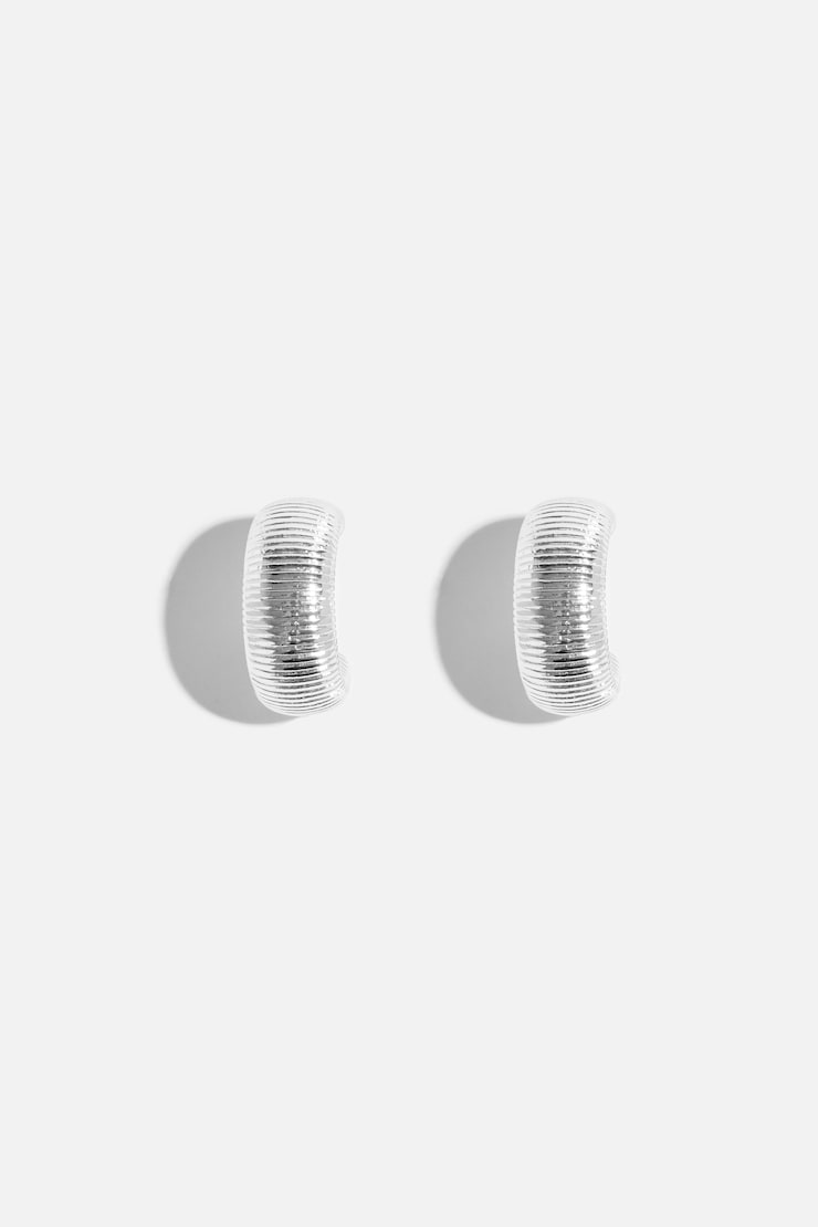 Chunky Ribbed Hoop Earrings Rhodium Silver large