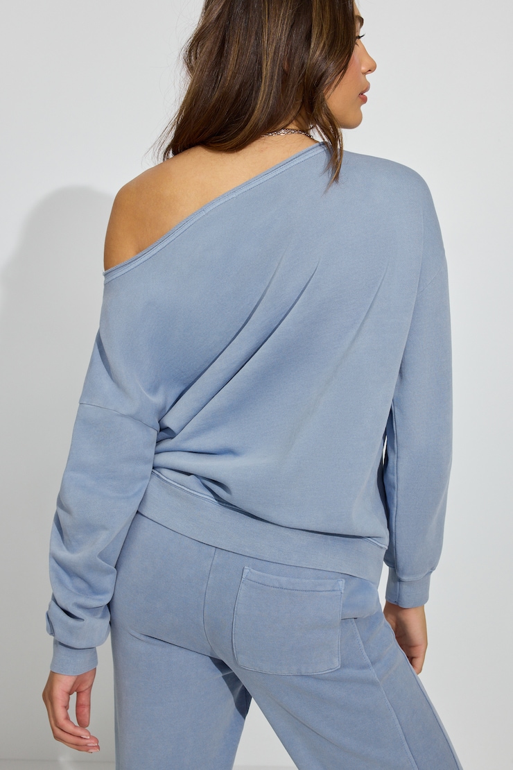 SoftTerry Off Shoulder Sweatshirt, English Manor Blue with "London" Art, large