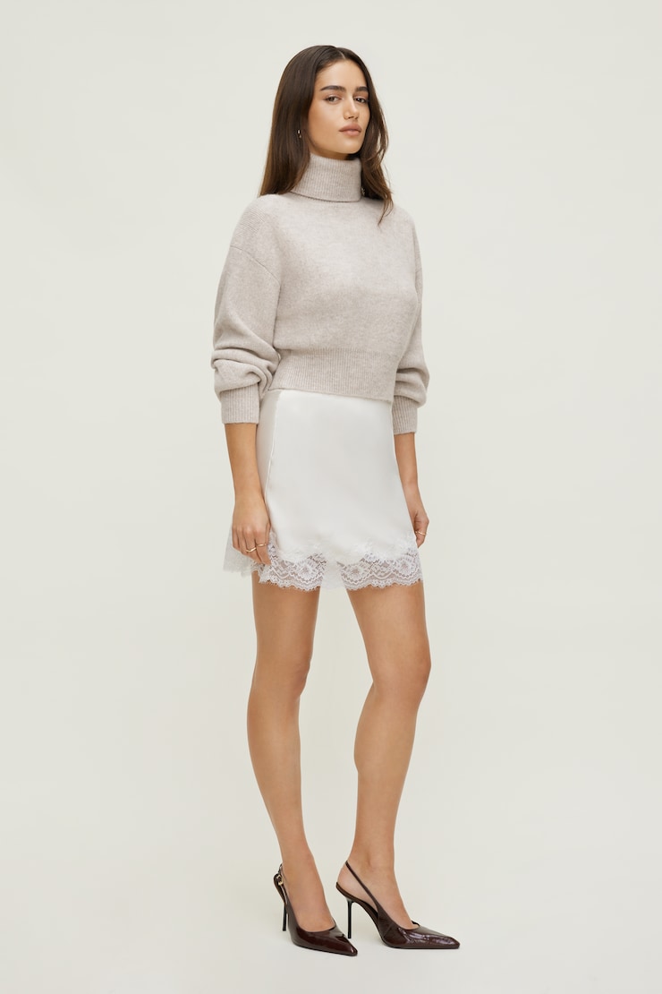Lace Satin Mini Skirt Sea Salt Off White large