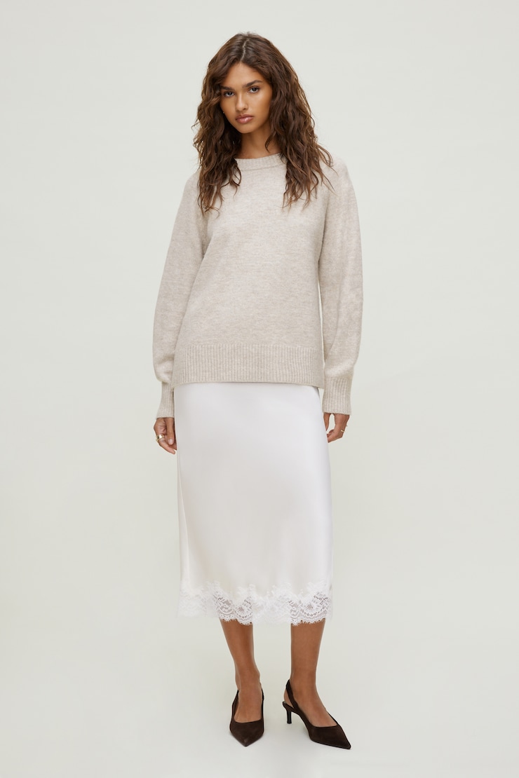 Lace Satin Midi Skirt Sea Salt Off White large