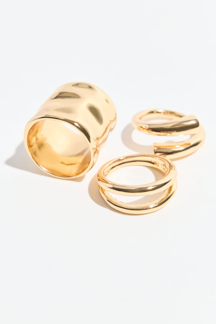 3-Pack Hammered Band Rings Gold large