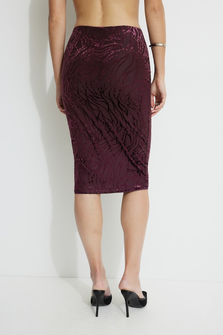 Alana Burnout Midi Skirt Black Cherry Flowers large