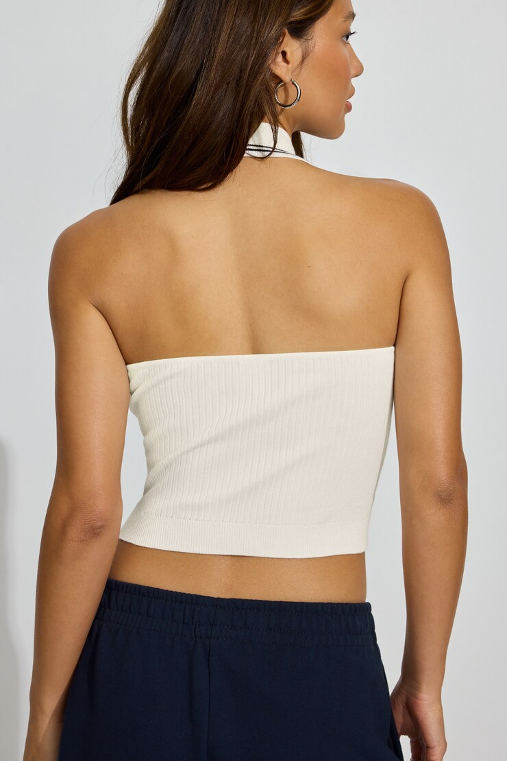 Bare Halter Polo Top, Snow White/Mariana Blue, large