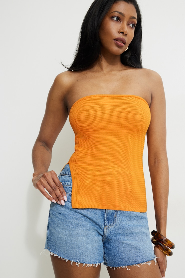 Knit Tube Top Orange | Dynamite