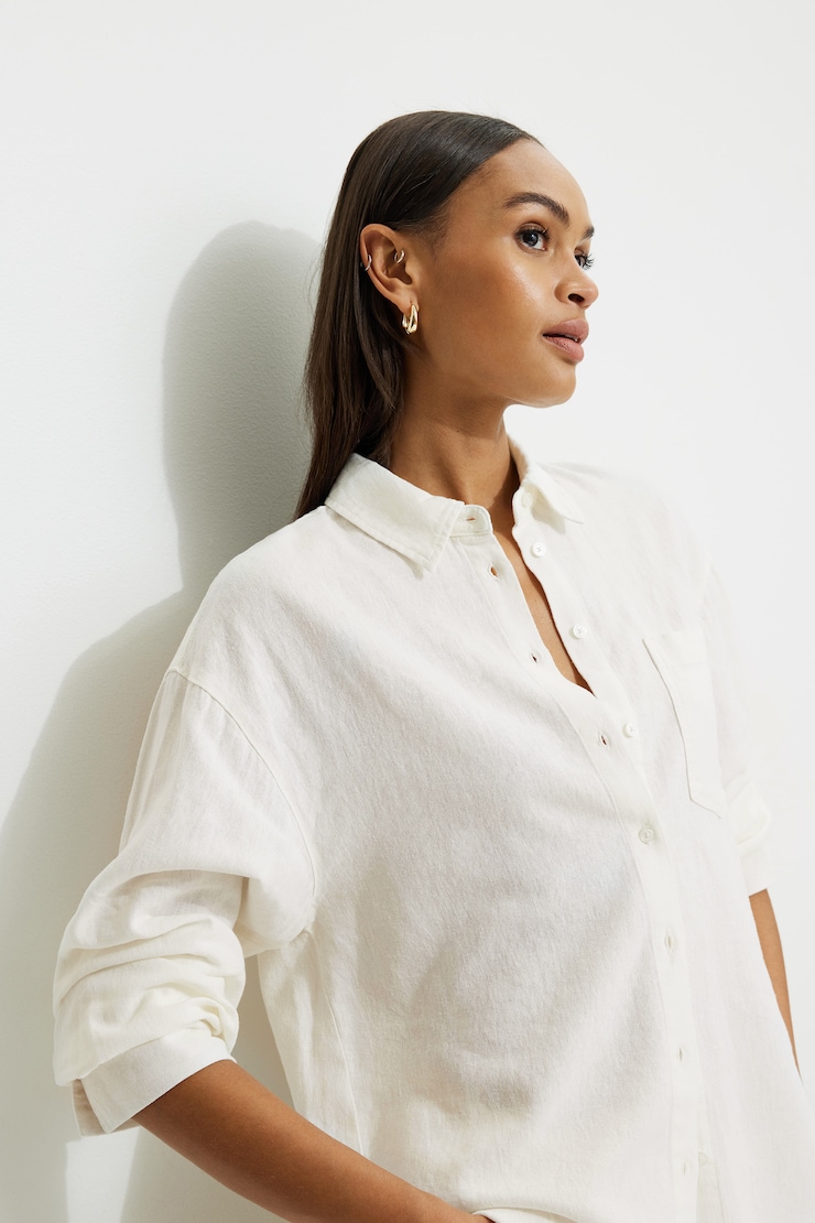 Monroe Oversized Linen Shirt Snow White large