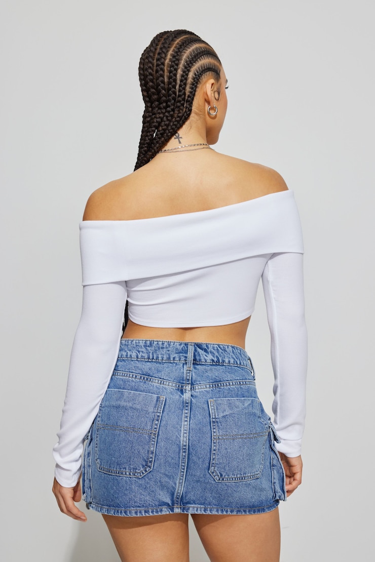 Kayla Foldover Off Shoulder Top, Bright White, large
