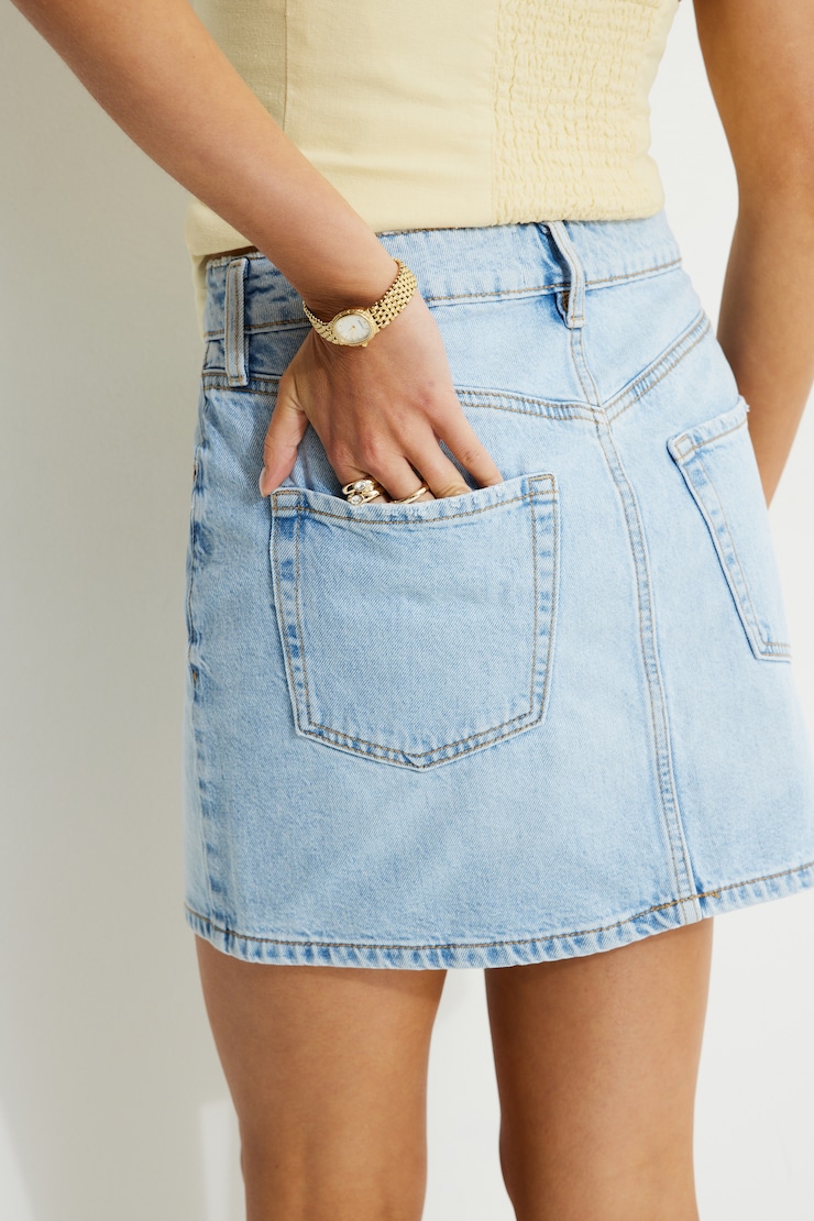 High Rise Denim Mini Skirt Medium Light Indigo / Watersign large