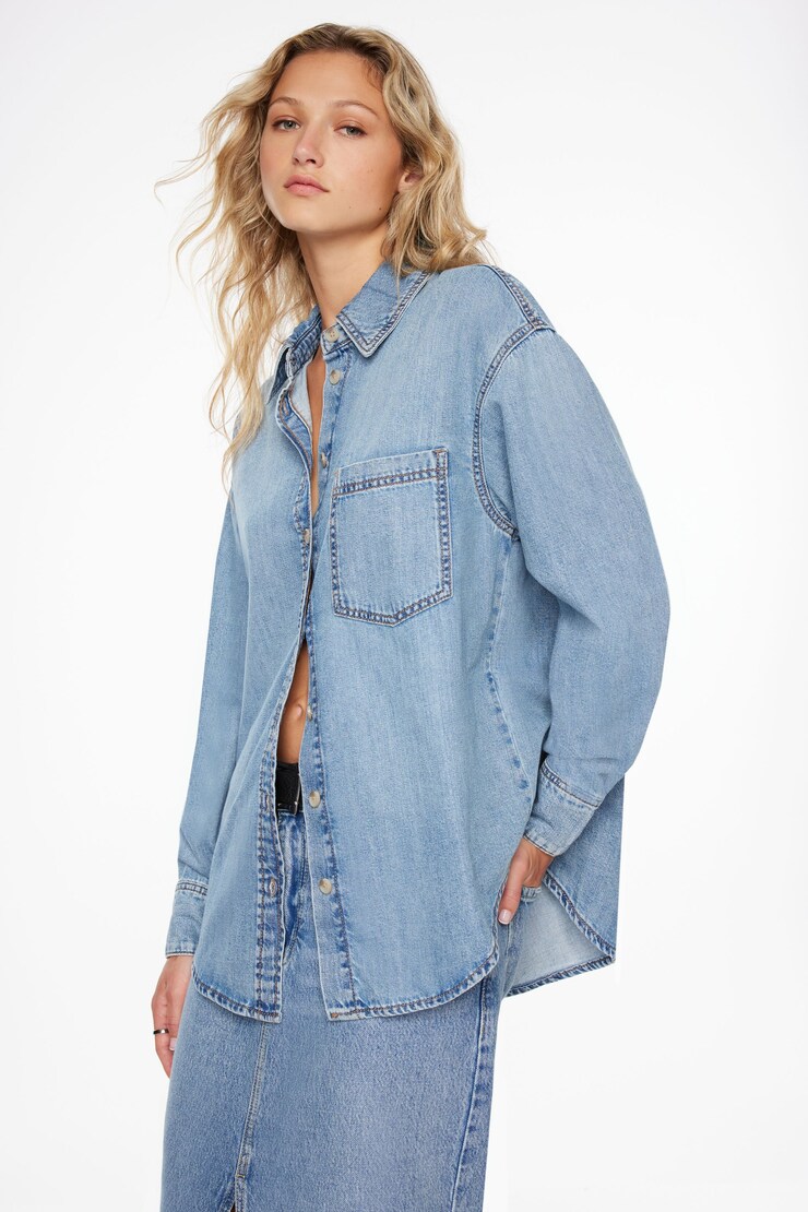 Denim Button Up Shirt Indigo Medium Light large