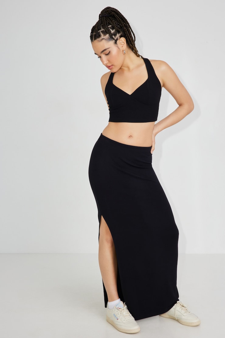Knit Maxi Skirt, Jet Black, large