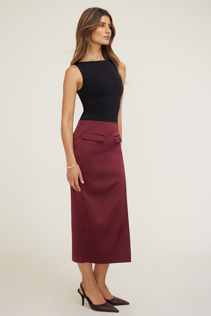 Jupe midi en satin Rouge Zinfandel large