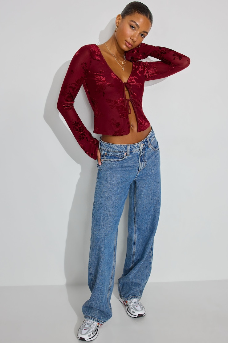 Flyaway Burnout Long Sleeve Top Red | Garage