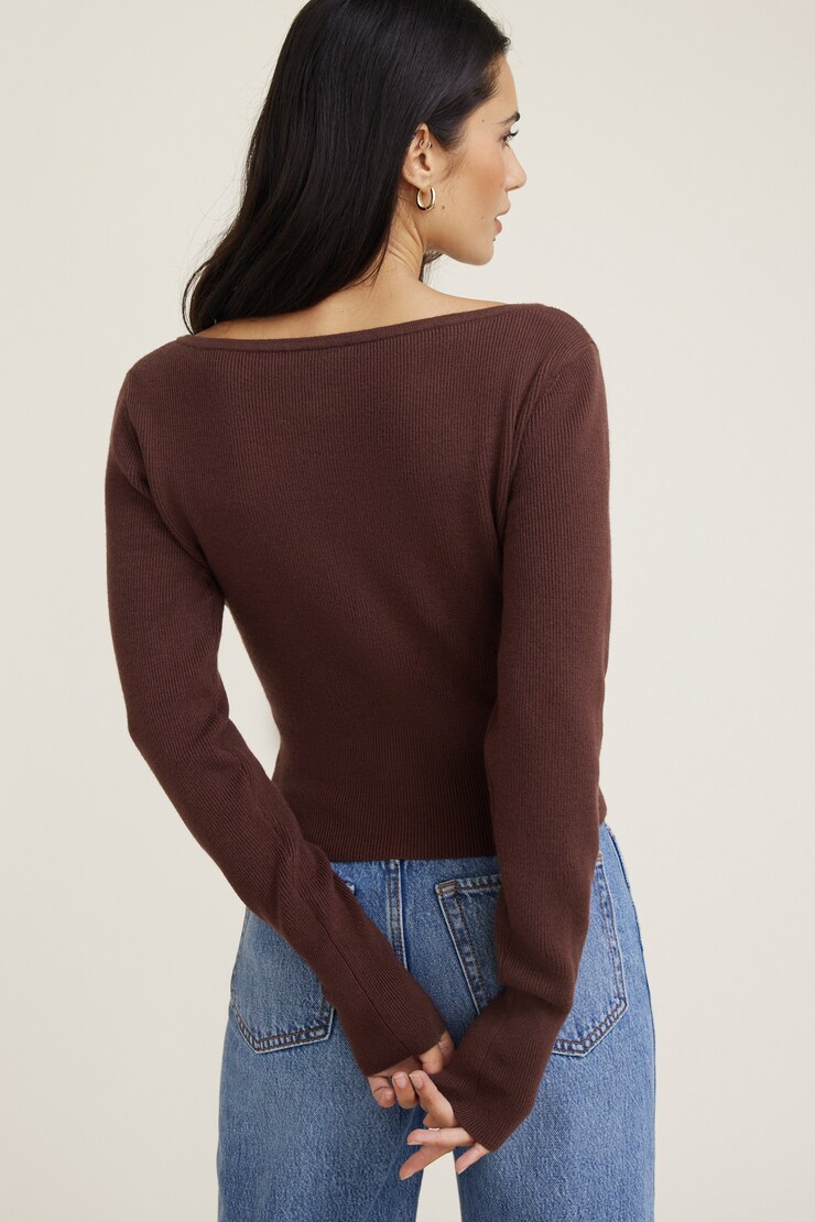 Sara Ribbed Cinch Hem Cardigan Bitter Chocolate Burgundy large