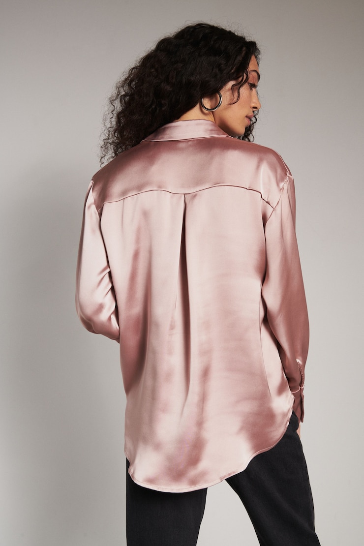 Frida Satin Oversized Shirt Deauville Mauve Pink  large
