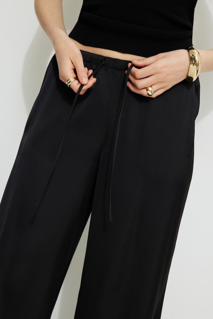 Leo Wide Leg Satin Pants Jet Black large