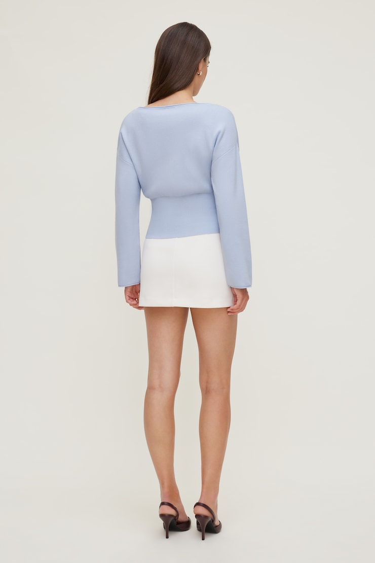 Cinched Boat Neck Sweater Heather Blue large