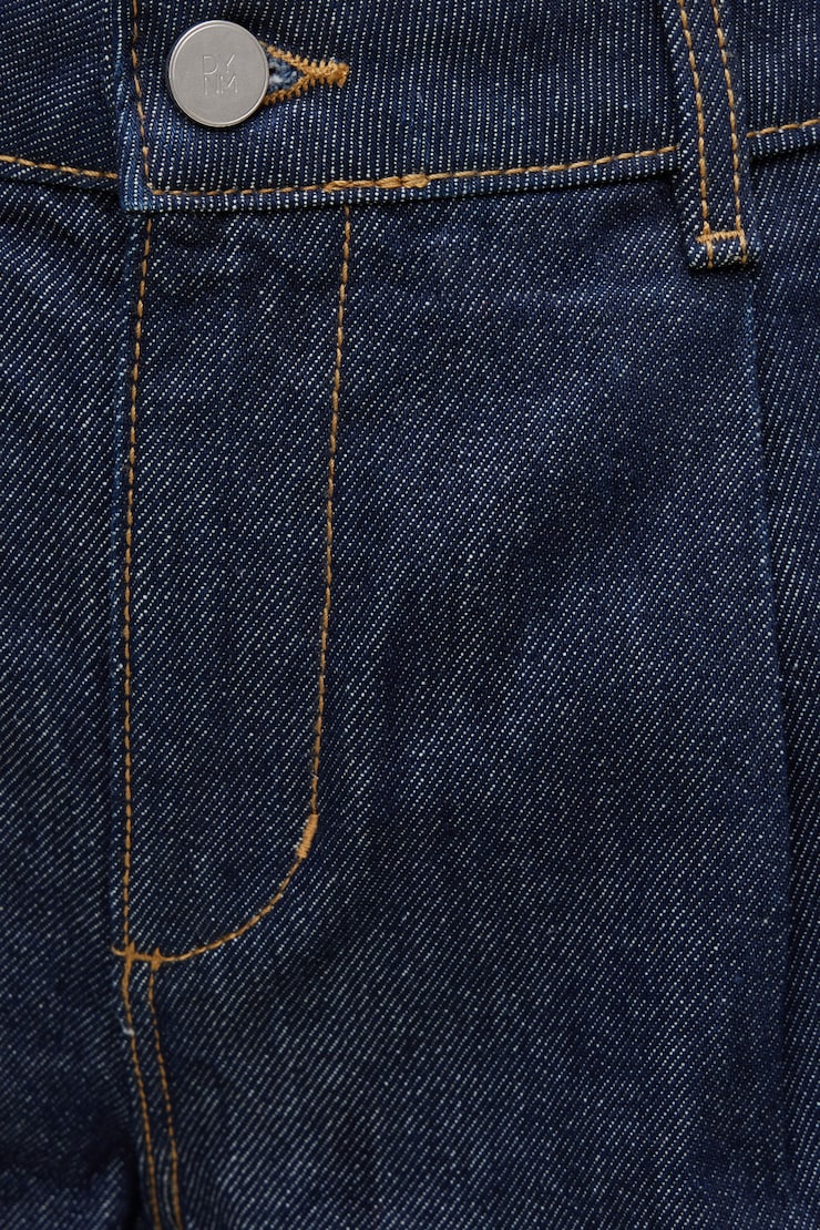 Short plissé en denim à taille haute Eliana