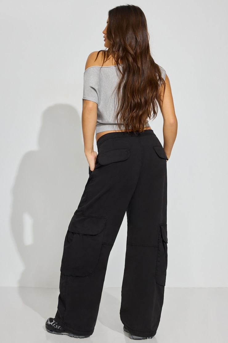 Wide Cargo Pants, Jet Black, large