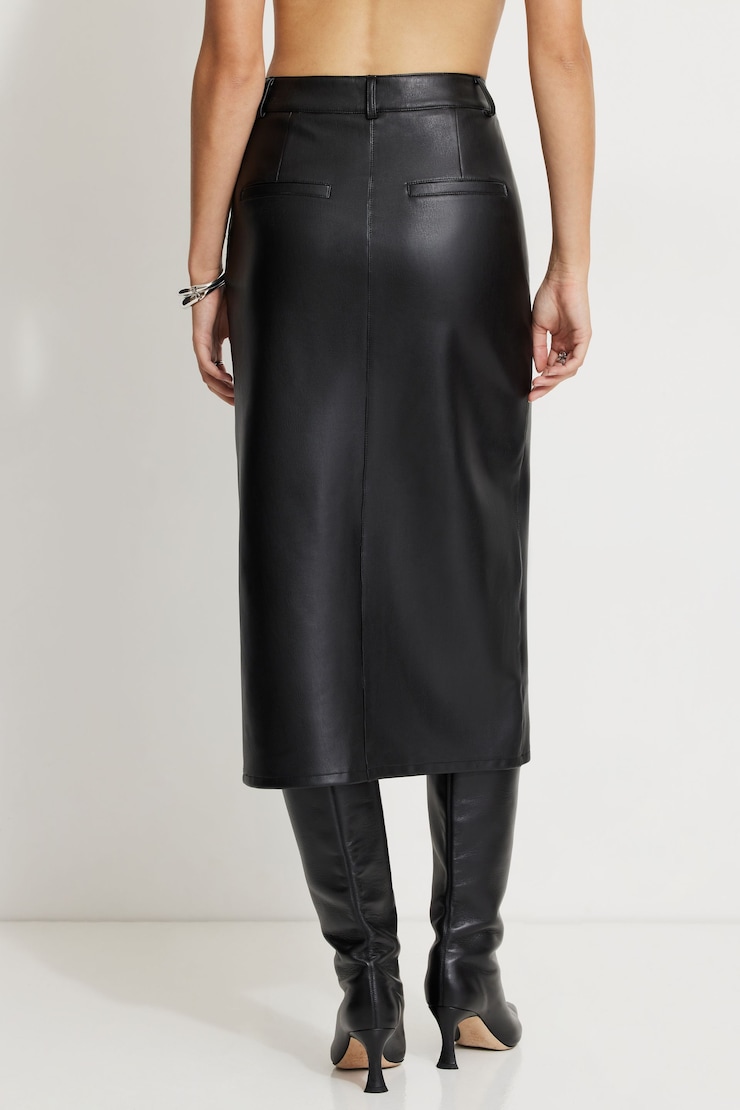 Danbi Faux Leather Midi Skirt Jet Black large