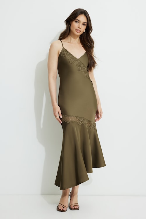 Asymmetric Maxi Slip Dress Khaki | Dynamite Asymmetric Maxi Slip Dress Khaki | Dynamite