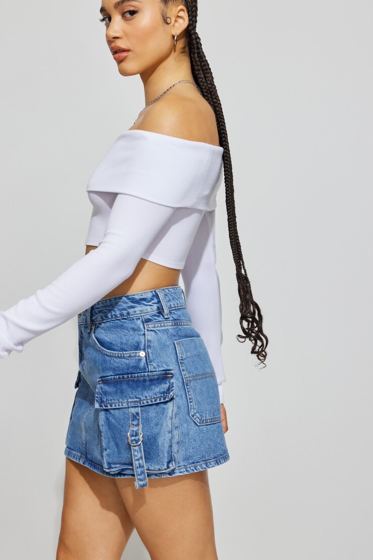 Denim Cargo Mini Skirt, Dellah Blue, large
