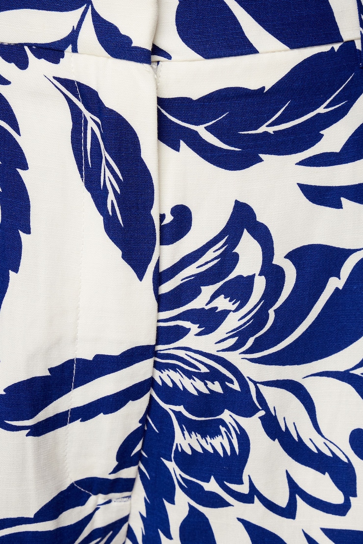 Pleated Linen Shorts Indigo Floral large