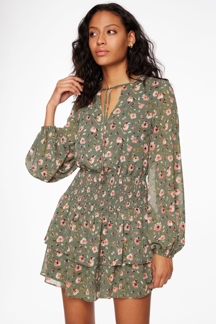 Long Sleeve Tiered Mini Dress