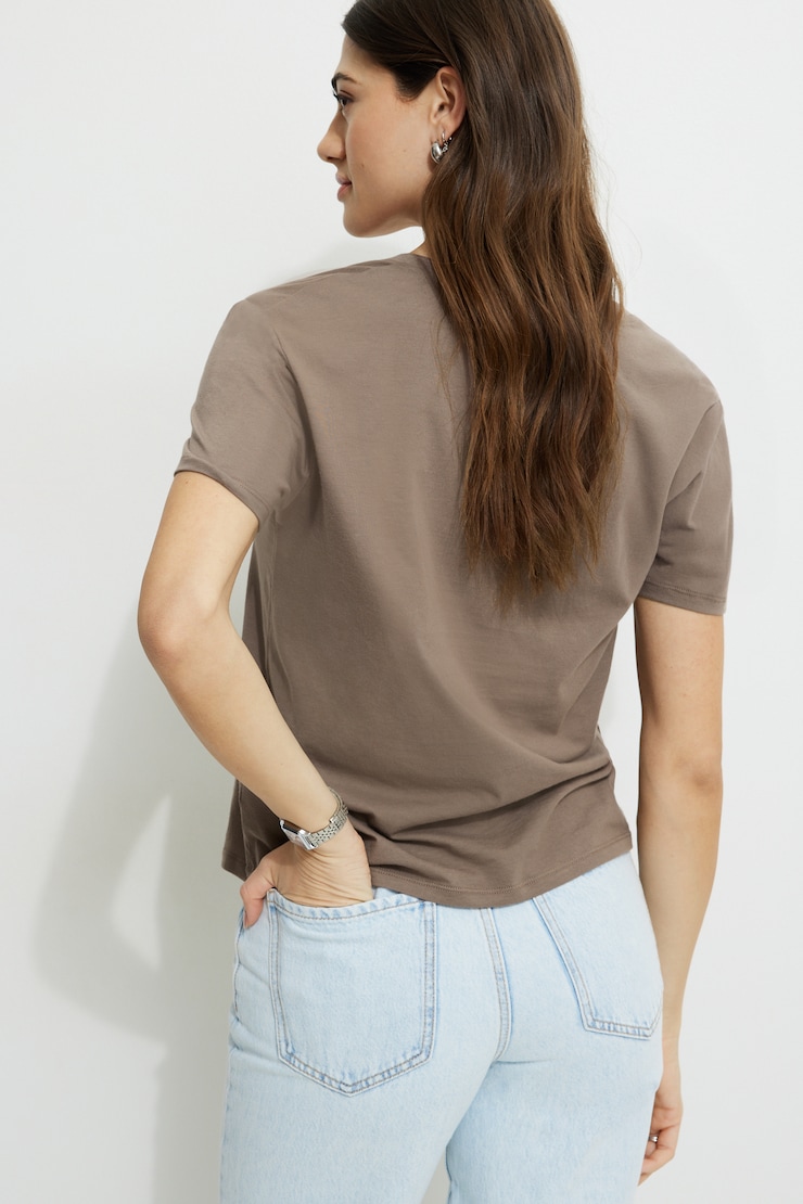 Essential V Neck Cotton T Shirt Wild Mushroom large