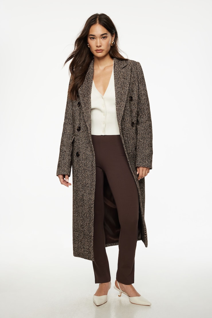 Double Breasted Herringbone Coat Brown/Off-White large