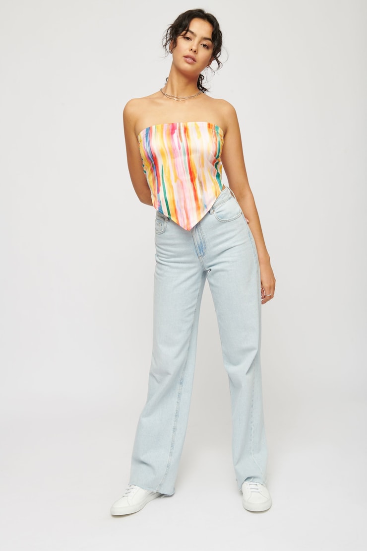 Jaden Satin Scarf Top Multi Color Stripes large