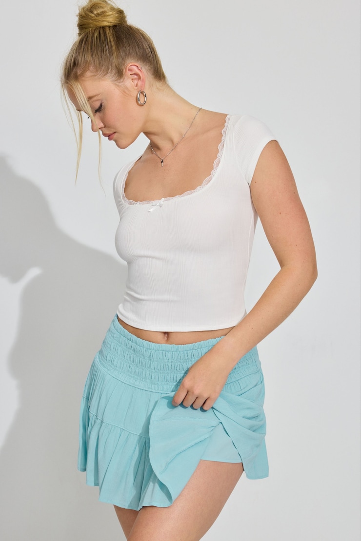 Smocked Mini Skort, Aquatic Blue, large