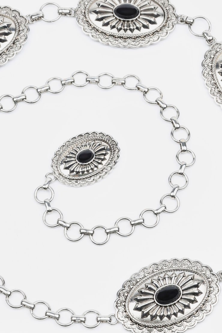 Concho Chain Belt, Black Antique/Silver, large