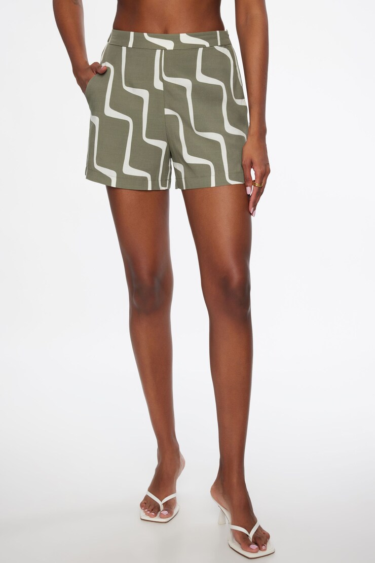 Short à bande de taille mince Vague kaki large