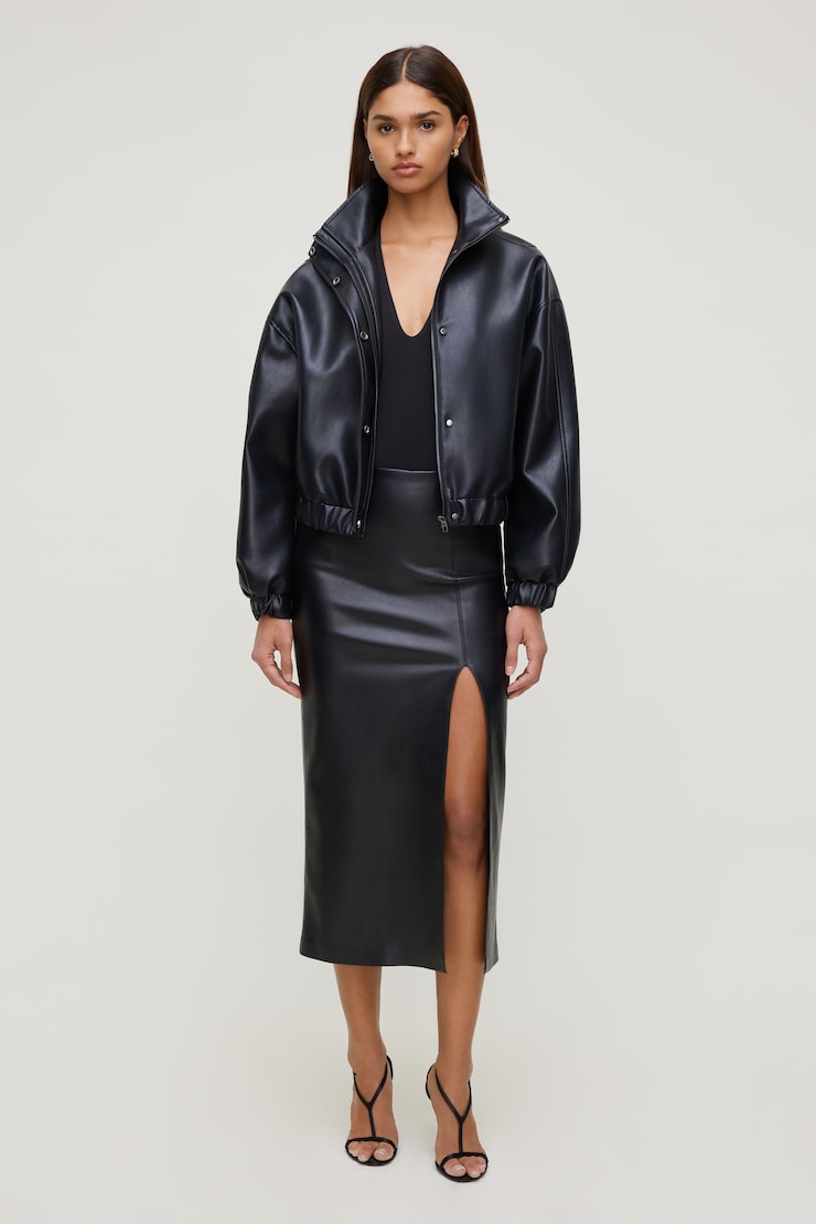 Marlow Faux Leather Midi Skirt Black | Dynamite