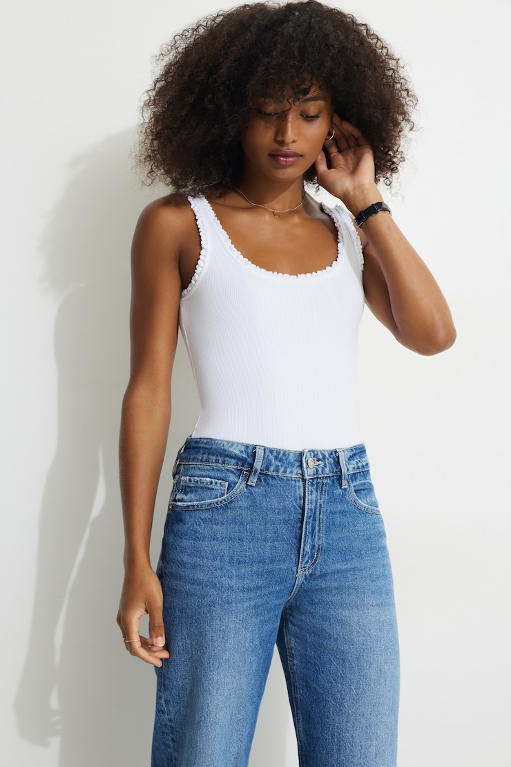 Ribbed Ruffle Trim Bodysuit Bright White large
