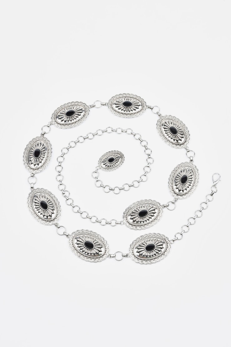 Concho Chain Belt, Black Antique/Silver, large