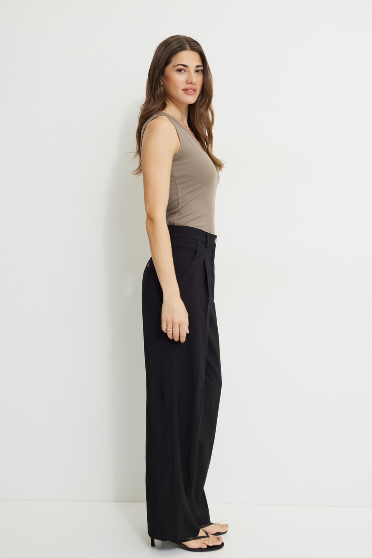 Pleated Straight Leg Twill Pants Jet Black large