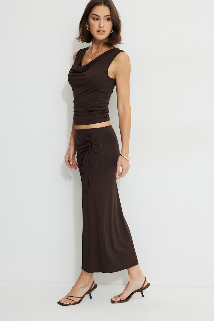 Wrap Jersey Maxi Skirt Brown | Dynamite