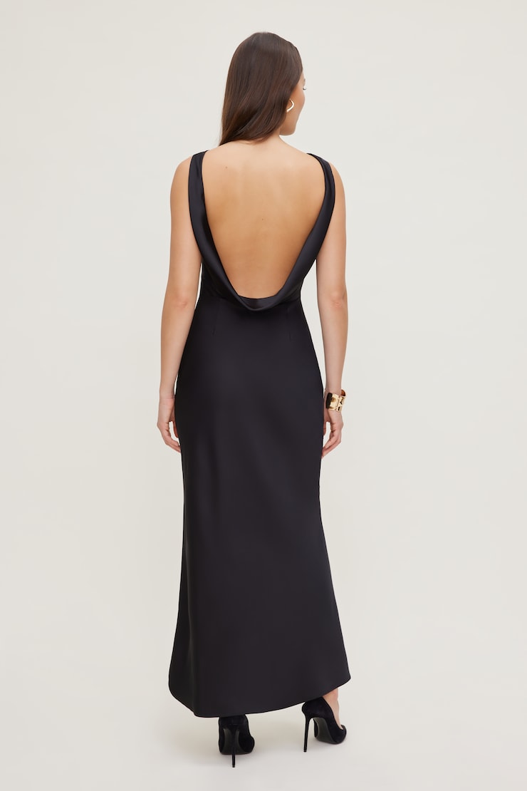 Nora Satin Maxi Slip Dress Jet Black large