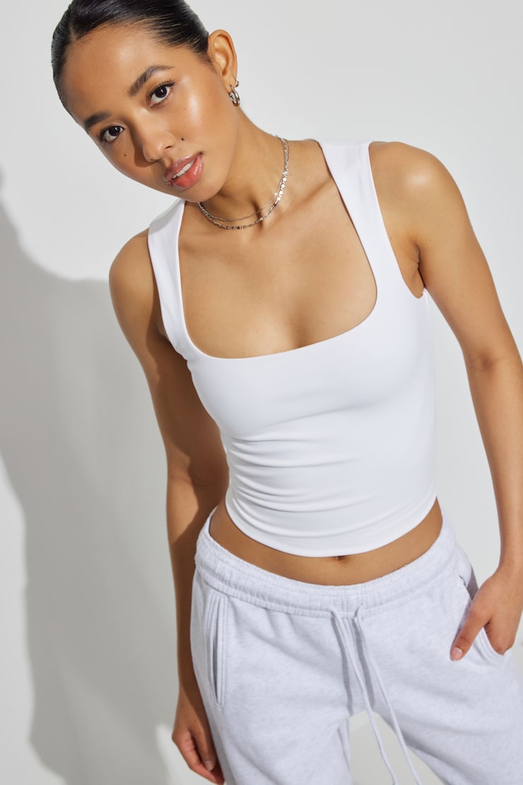 Amber Square Neck Tank Top White | Garage