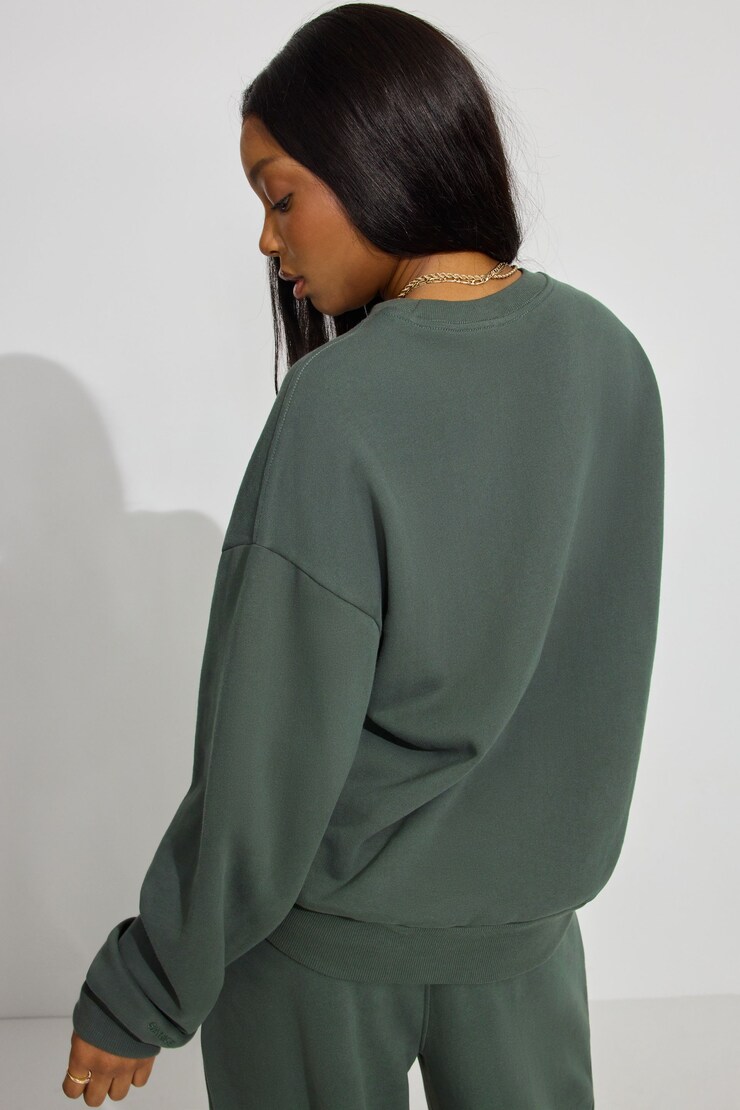 UltraFleece Crewneck Sweatshirt, Urban Chic Green with "Racquet & Tennis" Art, large